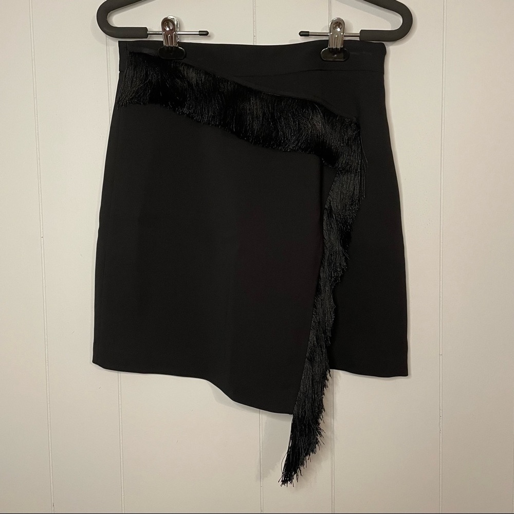 ALC The Loren black fringe wrap mini skirt asymmetrical   Size 4